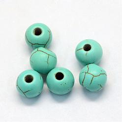 Turquoise Perles de turquoise synthétiques, ronde, teint, turquoise, 10x9.5mm, Trou: 2mm