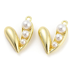 Oro Aleación con colgantes de perlas de imitación de plástico abs., encanto del corazón, dorado, 22x17x7.5 mm, agujero: 1.8 mm