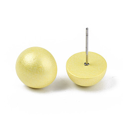 Champagne Yellow Pearlized Half Round Schima Wood Earrings for Girl Women, Stud Earrings with 316 Surgical Stainless Steel Pins, Champagne Yellow, 11x4.5mm, Pin: 0.7mm