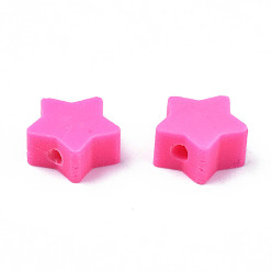 Ярко-Розовый Бусины из полимерной глины , звезда, ярко-розовый, 8.5~9x9~9.5x4~5 мм, отверстие : 1.6 мм