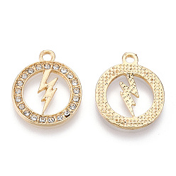 Light Gold Alloy Pendants, with Crystal Rhinestone, Cadmium Free & Lead Free, Ring with Lightning Bolt, Light Gold, 20x17x2mm, Hole: 2mm
