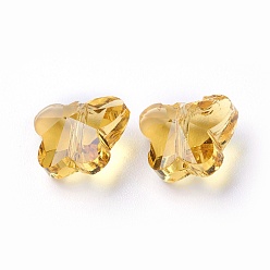 Oro Perlas de vidrio transparentes, facetados, mariposa, oro, 6.5x8x5.5 mm, agujero: 1 mm