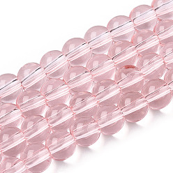 Misty Rose Transparent Glass Beads Strands, Round, Misty Rose, 6~6.5mm, Hole: 1.4mm, about 67~70pcs/strand, 14.76 inch~15.16 inch(37.5~38.5cm)