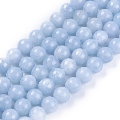 Autres Jades Chapelets de perles en jade naturel, teint, imitation aigue-marine, ronde, 10mm, Trou: 1.2mm, Environ 39 pcs/chapelet, 14.8 pouces ~ 15 pouces (37.5~38 cm)