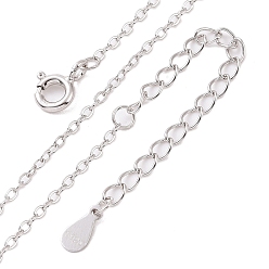 Platinum Platinum Rhodium Plated 925 Sterling Silver Chain Necklace, Flat Cable Chain, with S925 Stamp, Long-Lasting Plated, 16.22 inch(41.2cm)