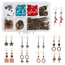 Antique Bronze SUNNYCLUE 169 Pieces DIY Retro Flower Themed Earrings Making Kits, Including Alloy Pendants & Beads & Linking Rings, Acrylic & Glass & Synthetic Hematite Beads, Brass Findings, Antique Bronze, 23x19x3.5mm, Hole: 1.8mm