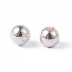 Silver Ion Plating(IP) Round 304 Stainless Steel Beads, Silver Color Plated, 6x5mm, Hole: 2mm