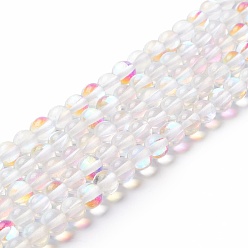 Clear AB Synthetic Moonstone Beads Strands, Round, Clear AB, 6mm, Hole: 0.8mm, about 63pcs/strand, 14.57''~15.55''(37~39.5cm)