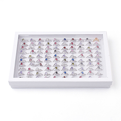 Mixed Color Alloy Cubic Zirconia Finger Rings, Size 6~9, Mixed Color, Size 6~9, 16~19mm, 100pcs/box