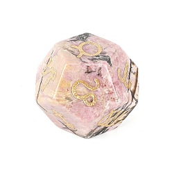 Rhodonite Dés polyédriques classiques à faces en rhodonite naturelle, graver douze constellations jouet de jeu de divination, 12mm