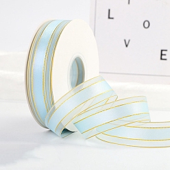 Light Sky Blue Polyester Organza Ribbons with Gold Edge, Garment Accessories, Gift Wrapping Ribbon, Light Sky Blue, 1 inch(25mm), about 49.21 Yards(45m)/Roll