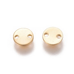 Real 24K Gold Plated 304 Stainless Steel Links connectors, Flat Round, Real 24k Gold Plated, 6x0.8mm, Hole: 1mm