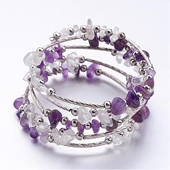 Pourpre Cinq boucles envelopper perles améthyste bracelets, avec des copeaux de perles de cristal et de fer perles d'espacement, pourpre, 2 pouces (52 mm)