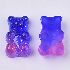 Blue Transparent Resin Cabochons, with Glitter Powder, Two Tone, Bear, Blue, 18x11x8mm