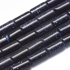 Blue Goldstone Synthetic Blue Goldstone Beads Strands, Column, 3.5~4x2mm, Hole: 0.7mm, hole: 0.7mm, about 100pcs/strand, 15.35 inch(39cm)