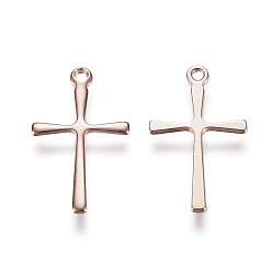 Rose Gold 201 Stainless Steel Pendants, Cross, Rose Gold, 16x9.5x0.7mm, Hole: 1.2mm