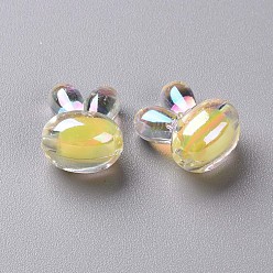 Yellow Transparent Acrylic Beads, Bead in Bead, AB Color, Rabbit, Yellow, 15.5x12x9.5mm, Hole: 2mm, about 480pcs/500g