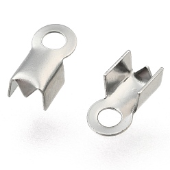 Stainless Steel Color 304 Stainless Steel Fold Over Crimp Cord Ends, Stainless Steel Color, 8x4x3mm, Hole: 2mm, 3x5mm inner diameter
