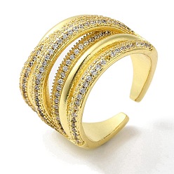 Claro Anillo de puño abierto entrecruzado de varias líneas de circonita cúbica, anillo ancho de latón chapado en oro real 18k, sin plomo y el cadmio, Claro, tamaño de EE. UU. 7 1/4 (17.5 mm)