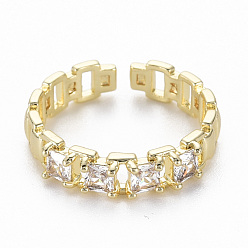 Настоящее золото 16K Латунные кольца из манжеты с прозрачным цирконием, открытые кольца, без никеля , реальный 16 k позолоченный, размер США 6 3/4 (17.1 мм)