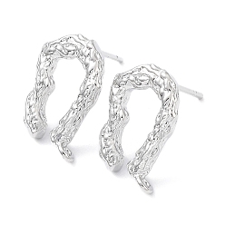 Real Platinum Plated Brass Stud Earring Finding, with Vertical Loop, Twist Arch, Real Platinum Plated, 14x10mm, Hole: 1mm, Pin: 0.7mm