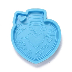 Sky Blue Heart Perfume Bottle Pendant Silicone Molds, Resin Casting Molds, for UV Resin & Epoxy Resin Jewelry Making, Sky Blue, 53x48x7.5mm, Hole: 7x4mm, Inner Diameter: 50x44mm