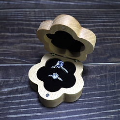 Mocassin Boîtes de rangement pour alliances en bois fleuri avec intérieur en velours, coffret cadeau en bois pour bague de couple avec fermoirs magnétiques, mocassin, 7x3.6 cm
