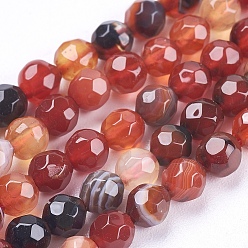 Saddle Brown Natural Agate Beads Strands, Faceted, Round, Dyed, Saddle Brown, 4mm, Hole: 0.5mm, about 92pcs/strand, 14.7 inch(37.4cm)