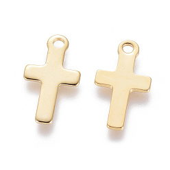 Golden 201 Stainless Steel Tiny Cross Charms, Golden, 14.5x8x0.7mm, Hole: 1.5mm