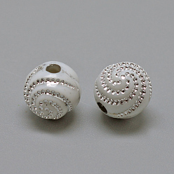 White Plating Acrylic Beads, Metal Enlaced, Round, White, 10x10x10mm, Hole: 2mm, 1100pcs/500g