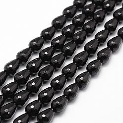 Black Onyx Бусины из натурального черного оникса, класс А, окрашенная и подогревом, граненые, слеза, 14x10 мм, отверстие : 1 мм, около 28 шт / нитка, 15.16 дюйм ~ 15.35 дюйм