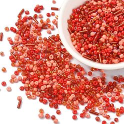 Roja Cuentas de semillas de vidrio de colores interiores opacos y transparentes, agujero redondo, ronda y tubo, rojo, 2~3x1.5~9 mm, agujero: 0.8~1 mm