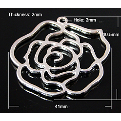 Silver Tibetan Style Alloy Pendants, Rose, Cadmium Free & Nickel Free & Lead Free, Silver, 43x39x2mm, Hole: 2mm