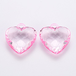 Rose Nacré Pendentifs acryliques transparents , facette, cœur, perle rose, 31.5x29x12.5mm, Trou: 4mm, environ90 pcs / 500 g
