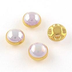 Golden ABS Plastic Imitation Pearl Sewing Buttons, AB Color, with Brass Findings, Lavender, Golden, 12~12.5x7mm, Hole: 1mm