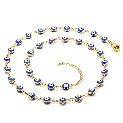 Bleu Collier chaîne à maillons en émail mauvais œil, collier en acier inoxydable doré, bleu, 17.72 pouce (45 cm)