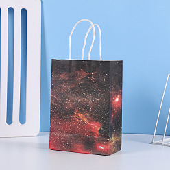 Star Starry Sky Pattern Kraft Paper Bags, with Hemp Rope, Gift Bags, Shopping Bags, Rectangle, Star Pattern, 15x8x21cm
