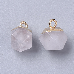 Quartz Crystal Natural Quartz Crystal Charms, Rock Crystal Charms, with Top Golden Plated Iron Loops, Star Cut Round Beads, 12x10x10mm, Hole: 1.8mm