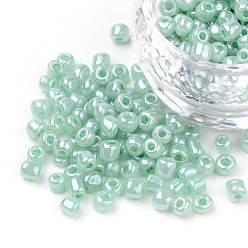 Aqua 6/0 Glass Seed Beads, Ceylon, Round, Round Hole, Aqua, 6/0, 4mm, Hole: 1.5mm, about 500pcs/50g, 50g/bag, 18bags/2pounds