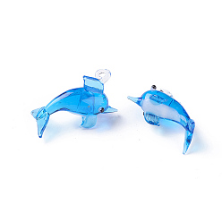 Dodger Blue Handmade Lampwork Pendants, Dolphin, Dodger Blue, 27~33x11~14x18~23mm, Hole: 2~4mm