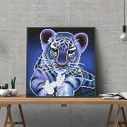 Tigre Diy kits de pintura de diamantes luminosos, incluyendo lienzo, diamantes de imitación de resina, bolígrafo adhesivo de diamante, plato de bandeja y arcilla de cola, plaza, patrón de tigre, 300x300 mm