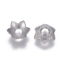 Stainless Steel Color 201 Stainless Steel Bead Caps, Flower, Stainless Steel Color, 9x2mm, Hole: 3mm