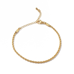 Golden Rack Plating Brass Rope Chain Bracelet for Women, Golden, 7-3/8 inch(18.6cm)
