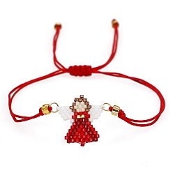 Red Friendship Angel Loom Pattern Miyuki Seed Beads Bracelets for Women, Adjustable Nylon Cord Braided Bead Bracelets, Red, 11 inch(28cm)