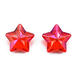 Red Electroplate Rainbow Iridescent Acrylic Beads, Star, Red, 18x18.5x9mm, Hole: 1.8mm