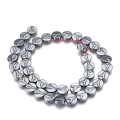 Original Color Non-magnetic Synthetic Hematite Bead Strands, Polished, Flat Round with Letter.Y, Original Color, 10x4mm, Hole: 1mm, about 40pcs/strand, 15.7 inch(40cm)