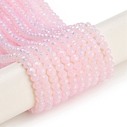 Pink Baking Painted Transparent Glass Beads Strands, Imitation Opalite, Faceted, Round, Pink, 3.5x3mm, Hole: 0.7mm, about 117pcs/strand, 14.17~14.37 inch(36~36.5cm)