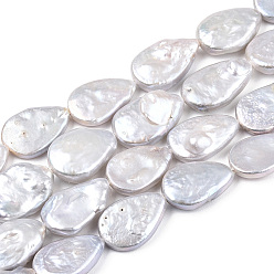 Color de la concha Hebras de cuentas de perlas keshi de perlas nucleadas naturales barrocas, perla cultivada de agua dulce, lágrima, color de concha, 13~20x9.5~12.5x2.5~7 mm, agujero: 0.6 mm, sobre 25~26 unidades / cadena, 14.76~15.35 pulgada (37.5~39 cm)