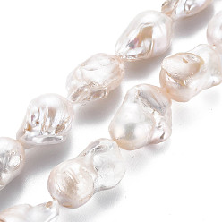 Seashell Color Natural Baroque Pearl Keshi Pearl Beads Strands, Cultured Freshwater Pearl, Nuggets, Seashell Color, 18~31x16~23x13~17mm, Hole: 0.6mm, about 12~13pcs/strand, 14.96~15.35 inch(38~39cm)