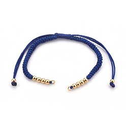 Prussian Blue Nylon Cord Braided Bracelet Making, with Brass Beads, Golden, Prussian Blue, 10-1/4 inch~11-7/8 inch(26~30cm), 3mm